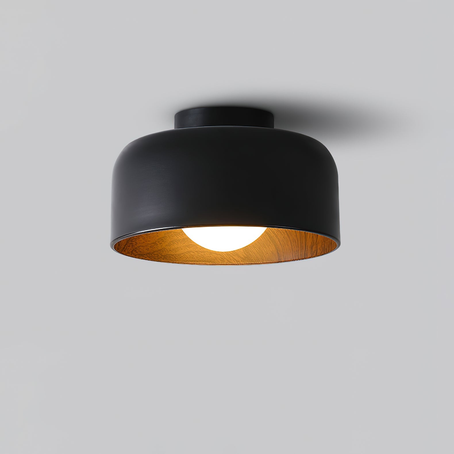 Ronde Plafondlamp met Houtnerf Interieur Glazen Bol ∅22 cm voor Hal Keuken Slaapkamer Wandmontage G9 Fitting | Sansoti