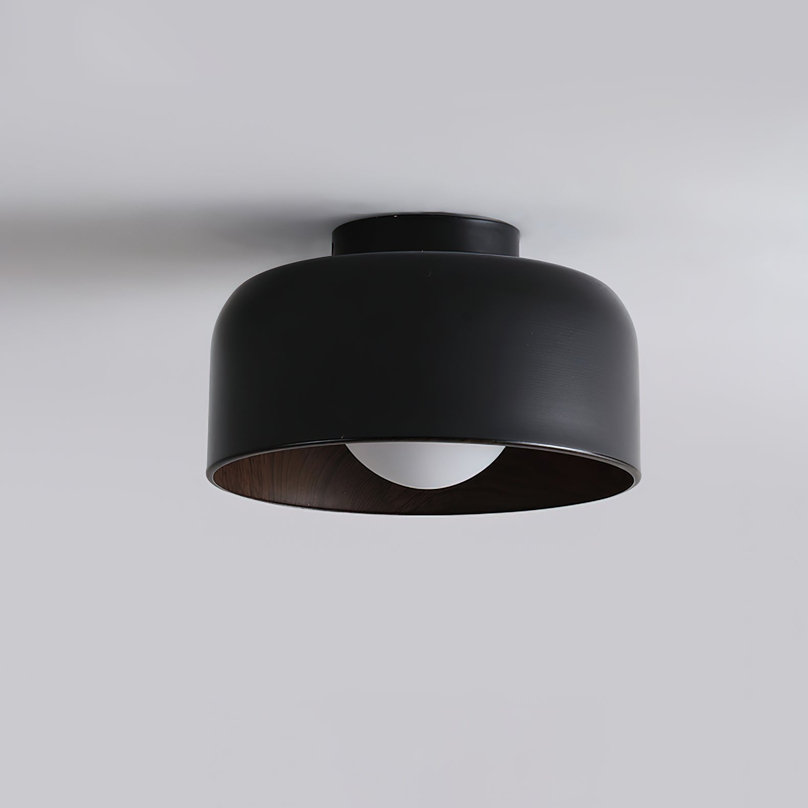 Ronde Plafondlamp met Houtnerf Interieur Glazen Bol ∅22 cm voor Hal Keuken Slaapkamer Wandmontage G9 Fitting | Sansoti