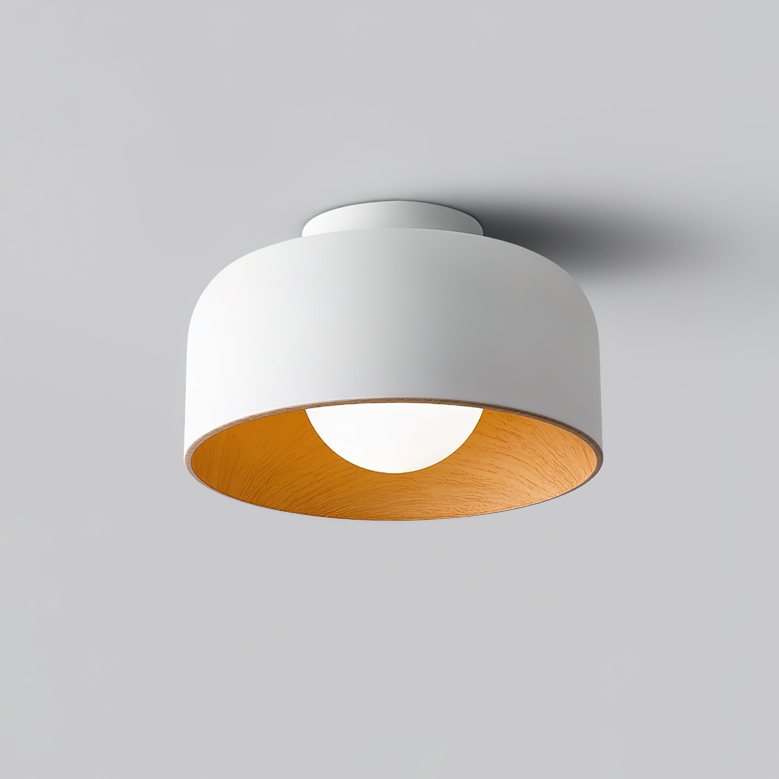 Ronde Plafondlamp met Houtnerf Interieur Glazen Bol ∅22 cm voor Hal Keuken Slaapkamer Wandmontage G9 Fitting | Sansoti