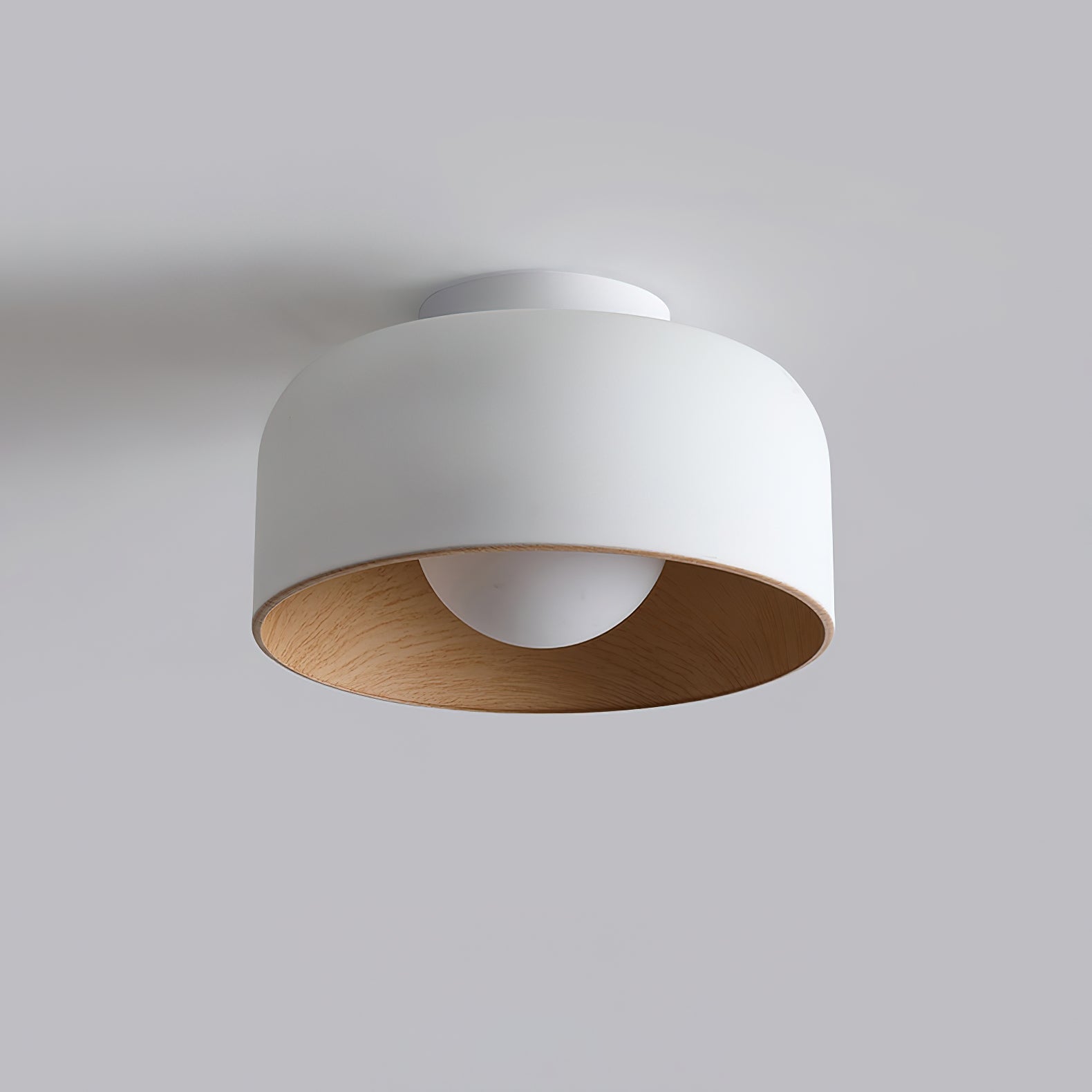 Ronde Plafondlamp met Houtnerf Interieur Glazen Bol ∅22 cm voor Hal Keuken Slaapkamer Wandmontage G9 Fitting | Sansoti
