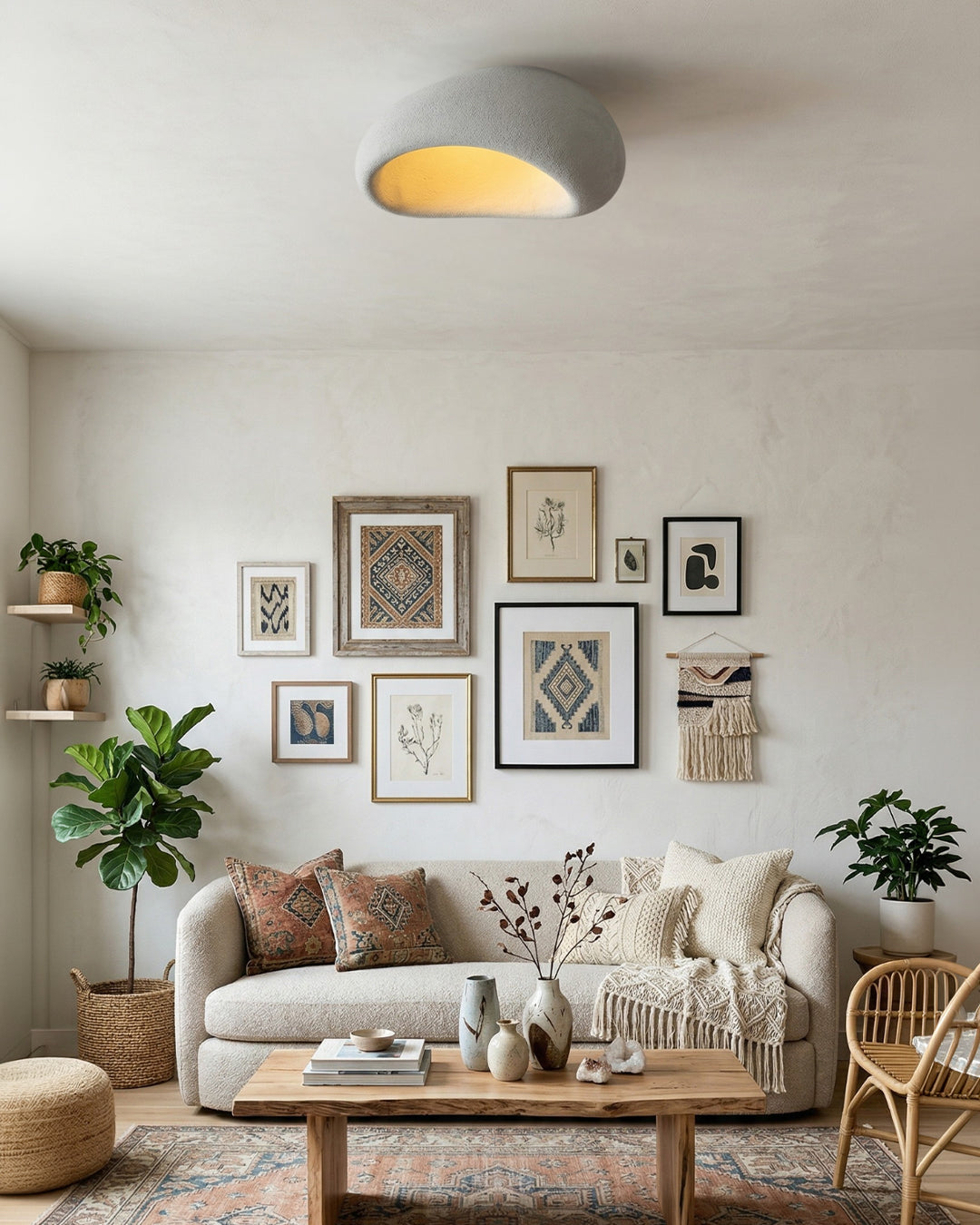 Plafondlamp Wabi Sabi Geïnspireerd – Metalen Lamp met Warme Verlichting – Voor Woonkamer Slaapkamer Eetkamer | Sansoti
