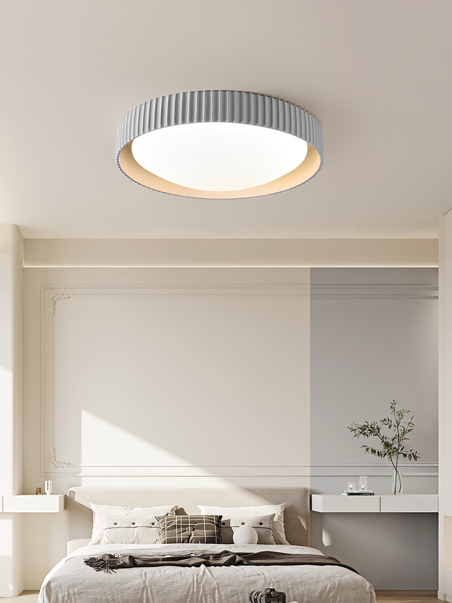 Moderne Plafondlamp Ribbed – Acryl Kap met Harsframe – Warm/Neutraal/Koel Licht – Ø46cm – Oranje, Grijs of Blauw | Sansoti