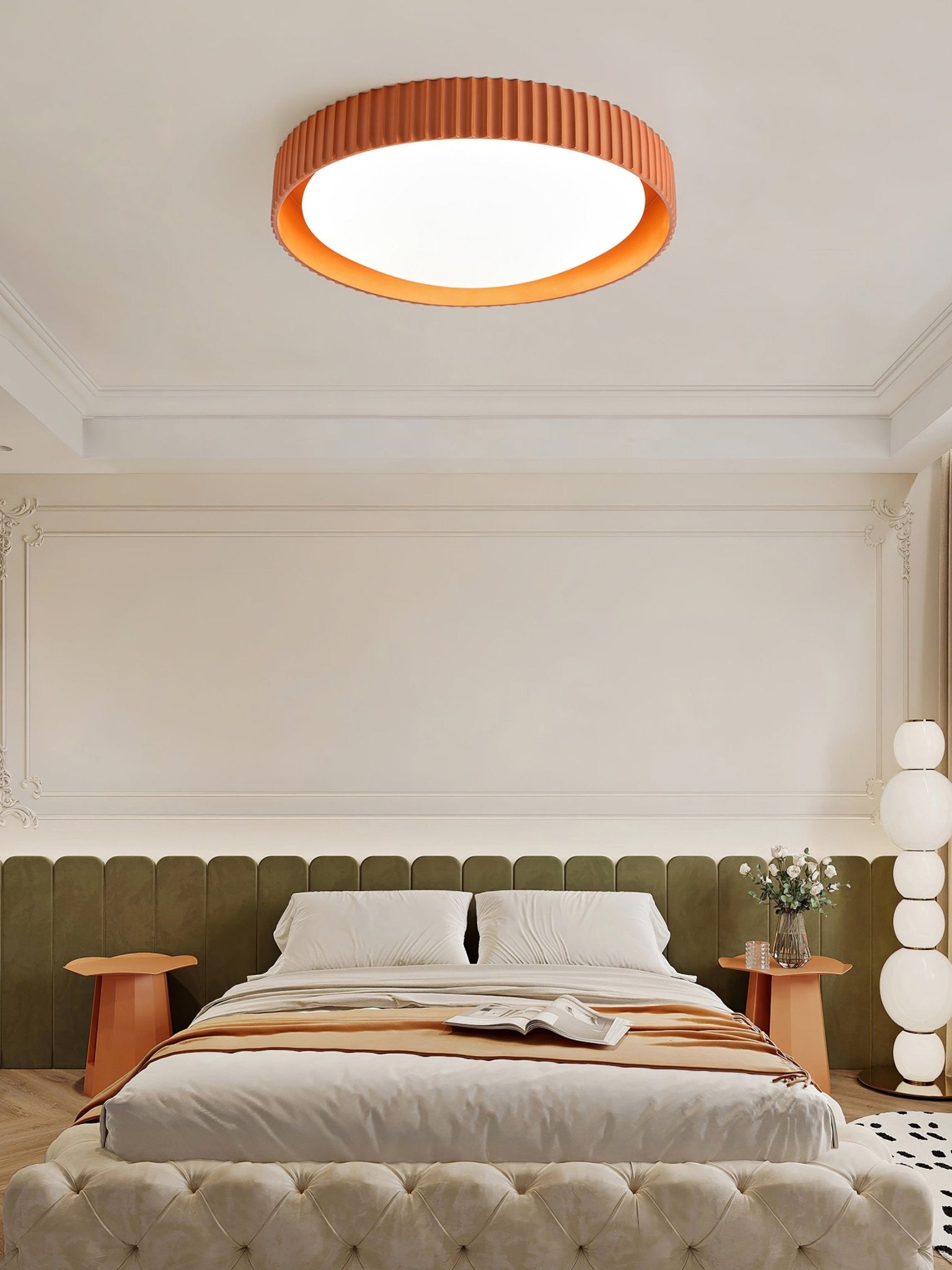 Moderne Plafondlamp Ribbed – Acryl Kap met Harsframe – Warm/Neutraal/Koel Licht – Ø46cm – Oranje, Grijs of Blauw | Sansoti