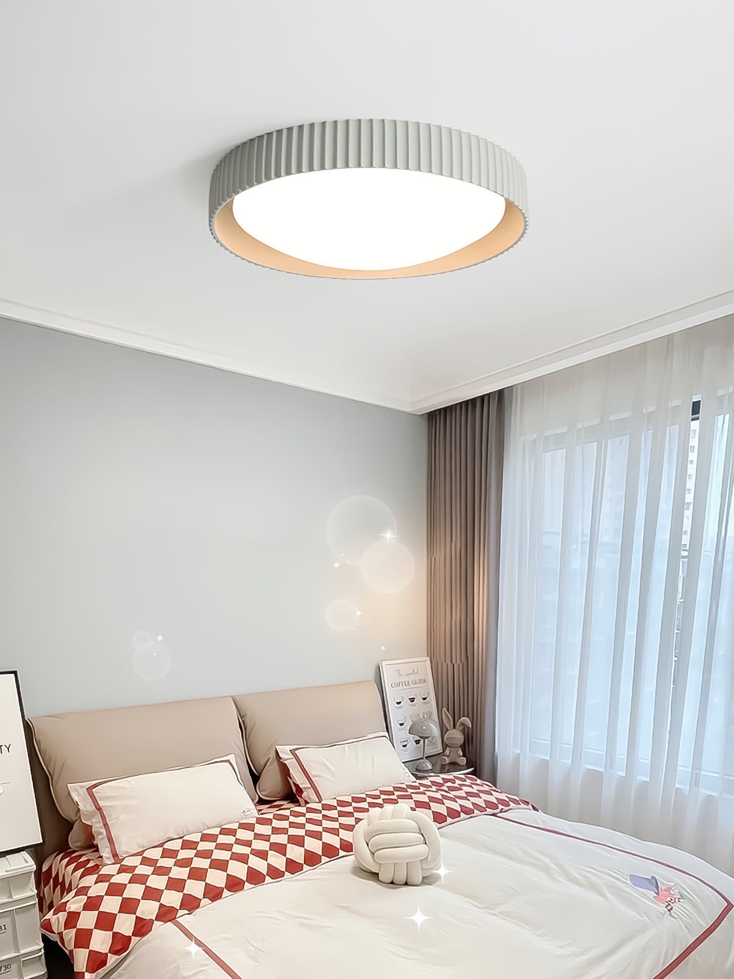 Moderne Plafondlamp Ribbed – Acryl Kap met Harsframe – Warm/Neutraal/Koel Licht – Ø46cm – Oranje, Grijs of Blauw | Sansoti