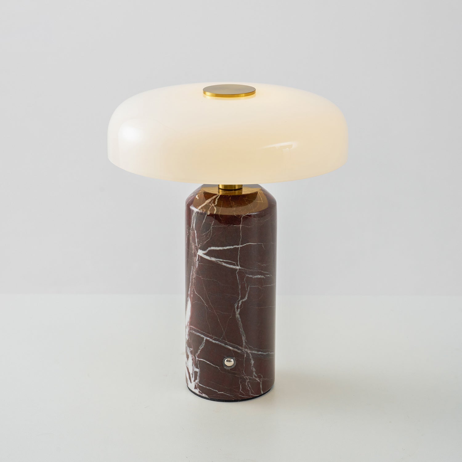 Marmeren Tafellamp met Oplaadbare Batterij – Opaline Glazen Bol & Espresso Marmeren Voet – Touch Dimbaar | Sansoti