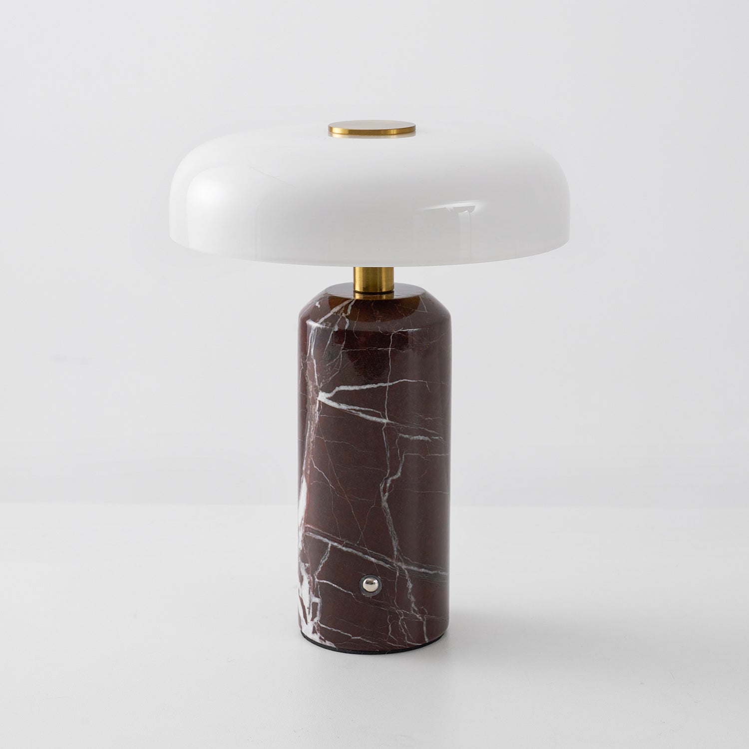 Marmeren Tafellamp met Oplaadbare Batterij – Opaline Glazen Bol & Espresso Marmeren Voet – Touch Dimbaar | Sansoti