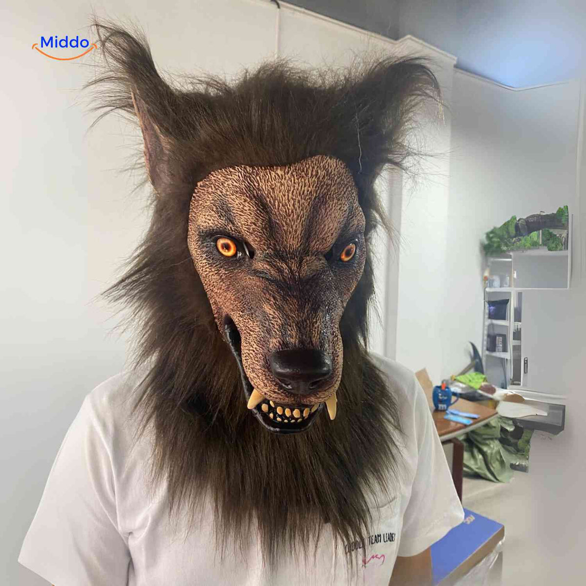 Leuchtende Wolfsmaske 60cm Latex Braun Halloween-Cosplay Kostüm für Themenpartys für Erwachsene und Jugendliche | Sansoti