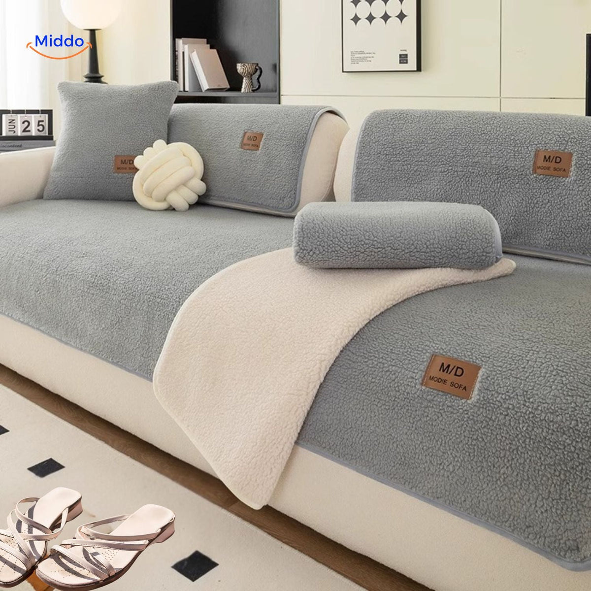 Sofabezug aus Plüsch-Imitatpelz mit rutschfester Sitzschutzauflage für das Wohnzimmer, verschiedene Größen, Kaffee, Beige, Grau, Rosa | Sansoti