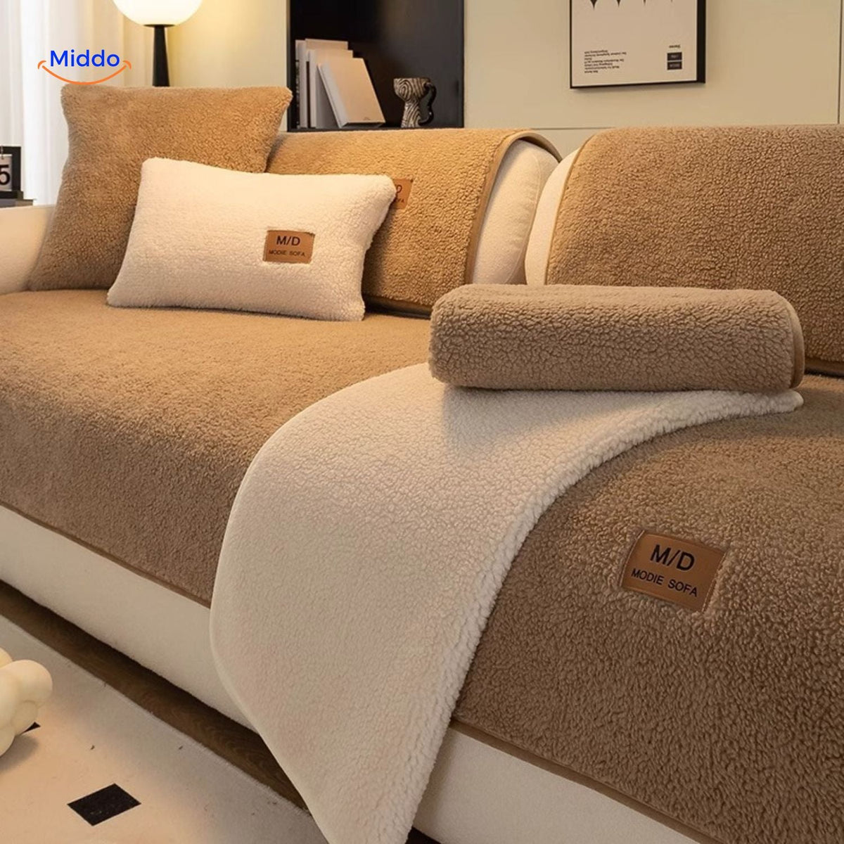 Sofabezug aus Plüsch-Imitatpelz mit rutschfester Sitzschutzauflage für das Wohnzimmer, verschiedene Größen, Kaffee, Beige, Grau, Rosa | Sansoti
