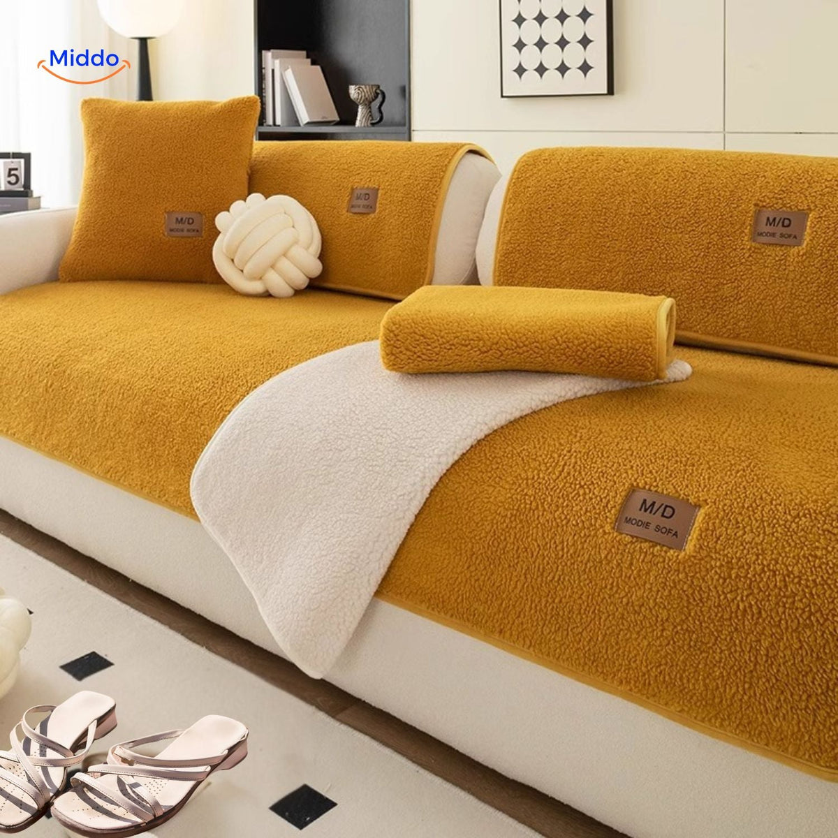 Sofabezug aus Plüsch-Imitatpelz mit rutschfester Sitzschutzauflage für das Wohnzimmer, verschiedene Größen, Kaffee, Beige, Grau, Rosa | Sansoti