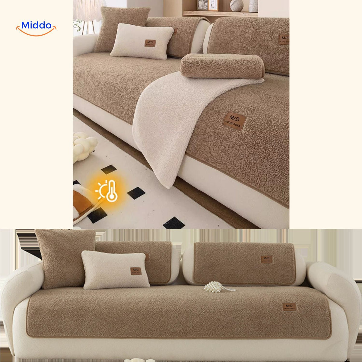 Sofabezug aus Plüsch-Imitatpelz mit rutschfester Sitzschutzauflage für das Wohnzimmer, verschiedene Größen, Kaffee, Beige, Grau, Rosa | Sansoti