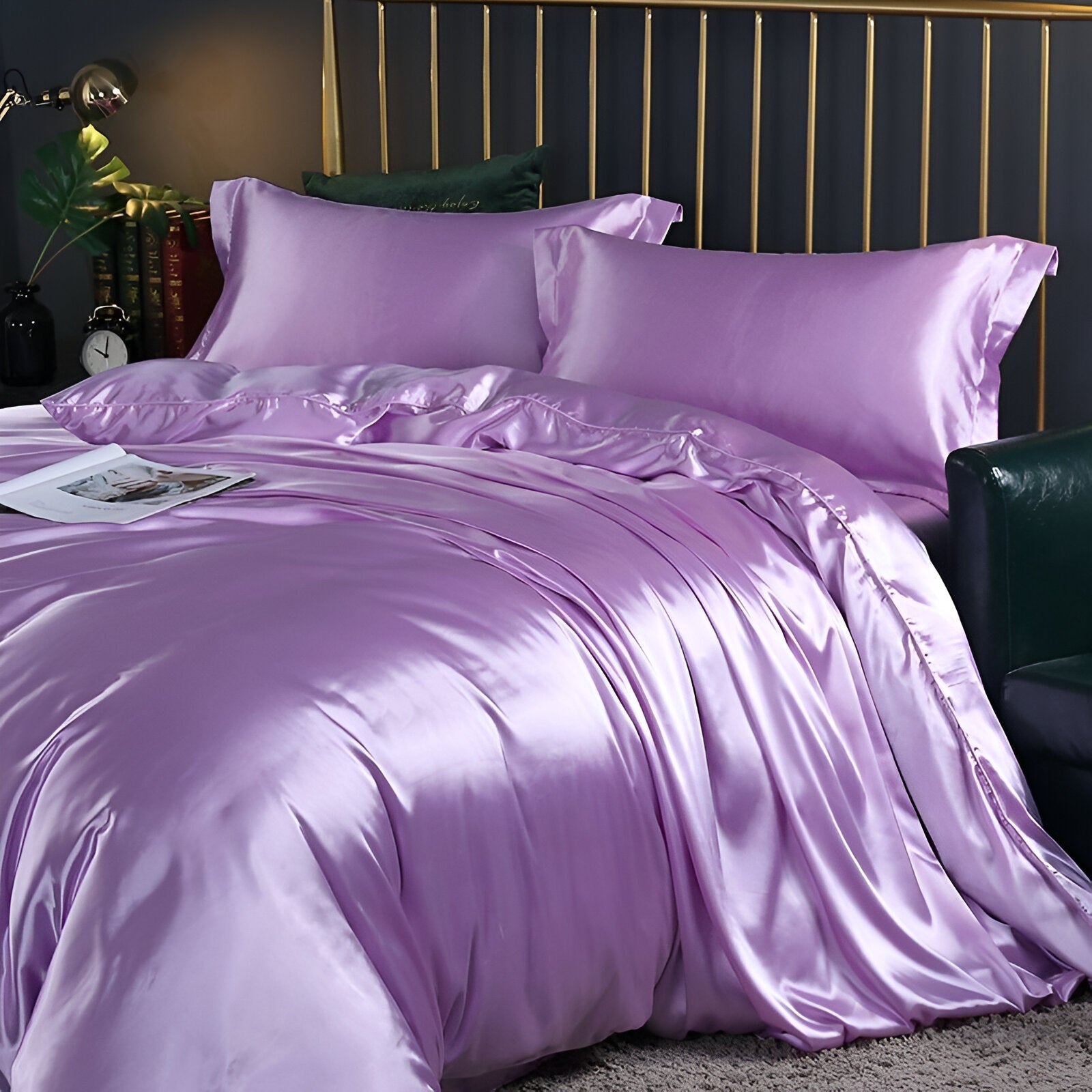 Beddengoedset Zijde 70% Mulberry 180gsm Paars Dekbedovertrek Hoeslaken Kussenslopen Luxe Slaapkamer Satijn Look | Sansoti