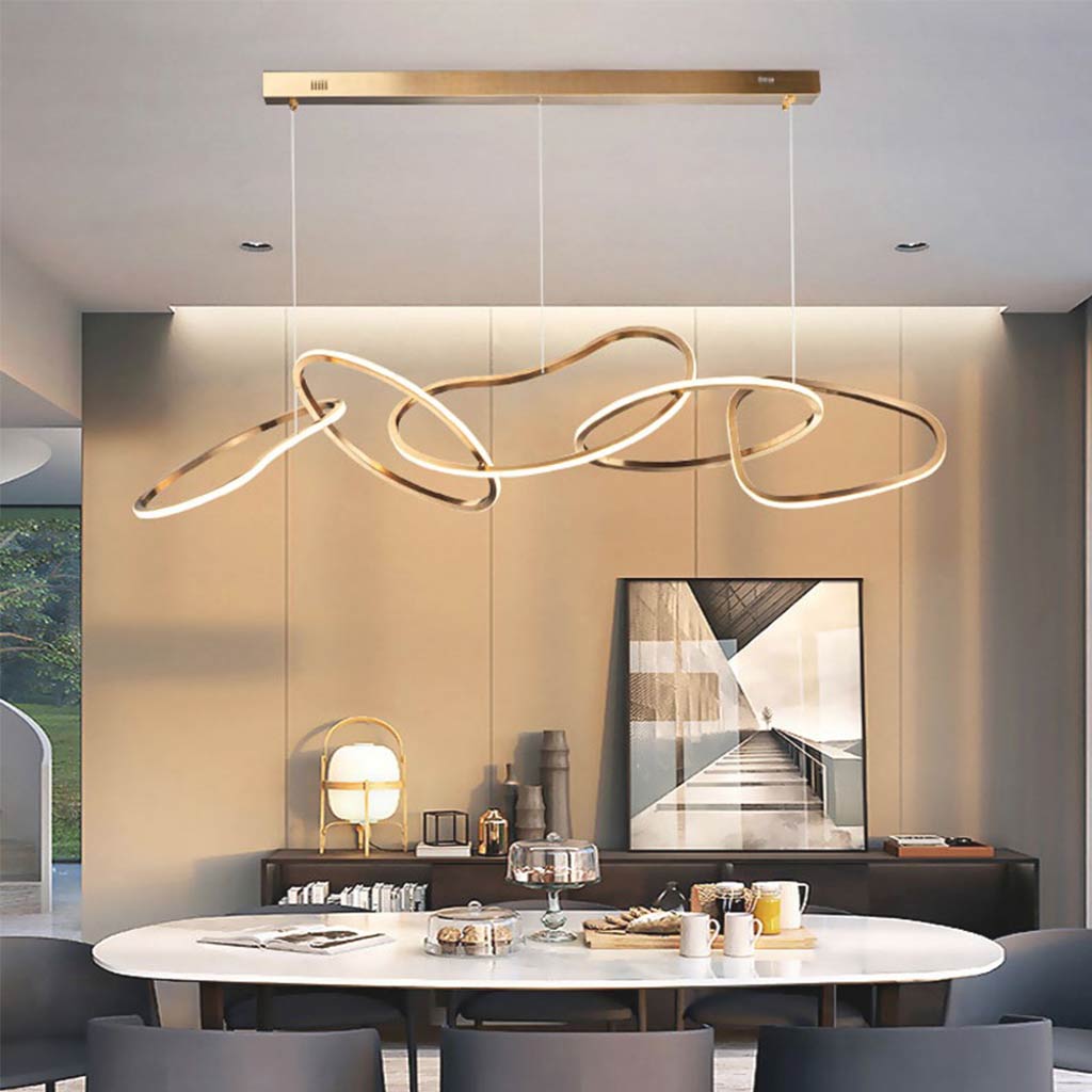 Ovaler goldener Kronleuchter aus Edelstahl, dimmbare LED, verstellbar, einstellbare Lichtfarbe, Esszimmer, Wohnzimmer, modernes Design | Sansoti
