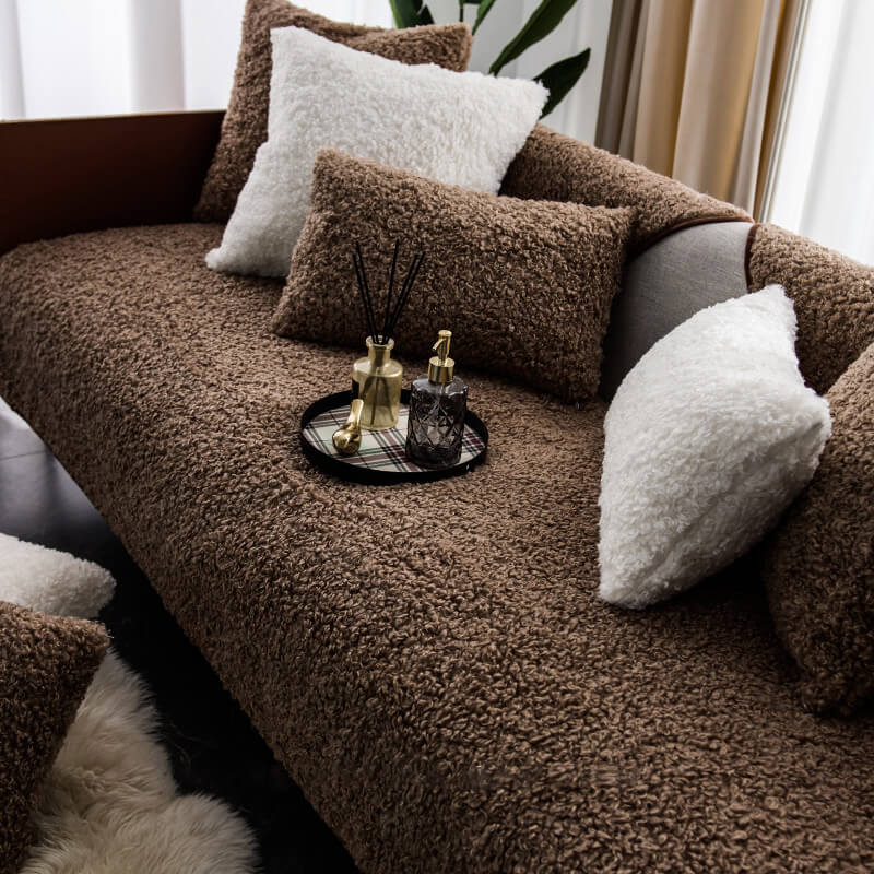 Teddy-Fleece-Sofabezug, rutschfest, waschbar, Braun, Blau, Weiß, Rot, Haustiere, Sofaschutz, Sofabezug | Sansoti