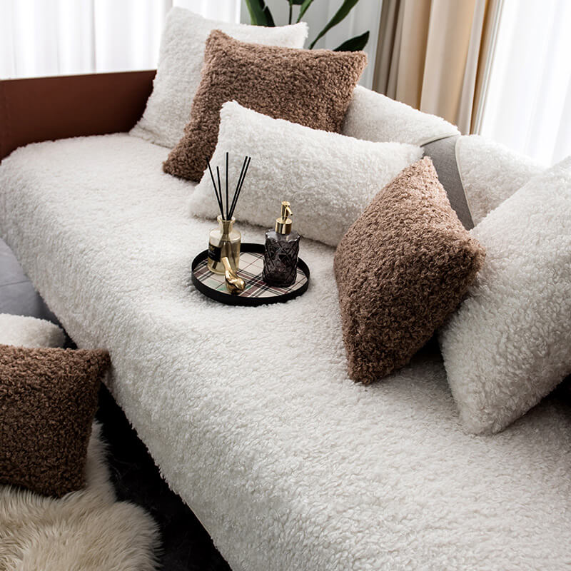 Teddy-Fleece-Sofabezug, rutschfest, waschbar, Braun, Blau, Weiß, Rot, Haustiere, Sofaschutz, Sofabezug | Sansoti
