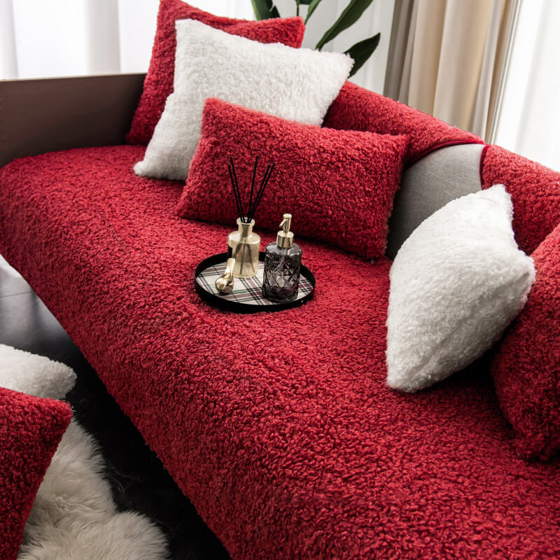 Teddy-Fleece-Sofabezug, rutschfest, waschbar, Braun, Blau, Weiß, Rot, Haustiere, Sofaschutz, Sofabezug | Sansoti