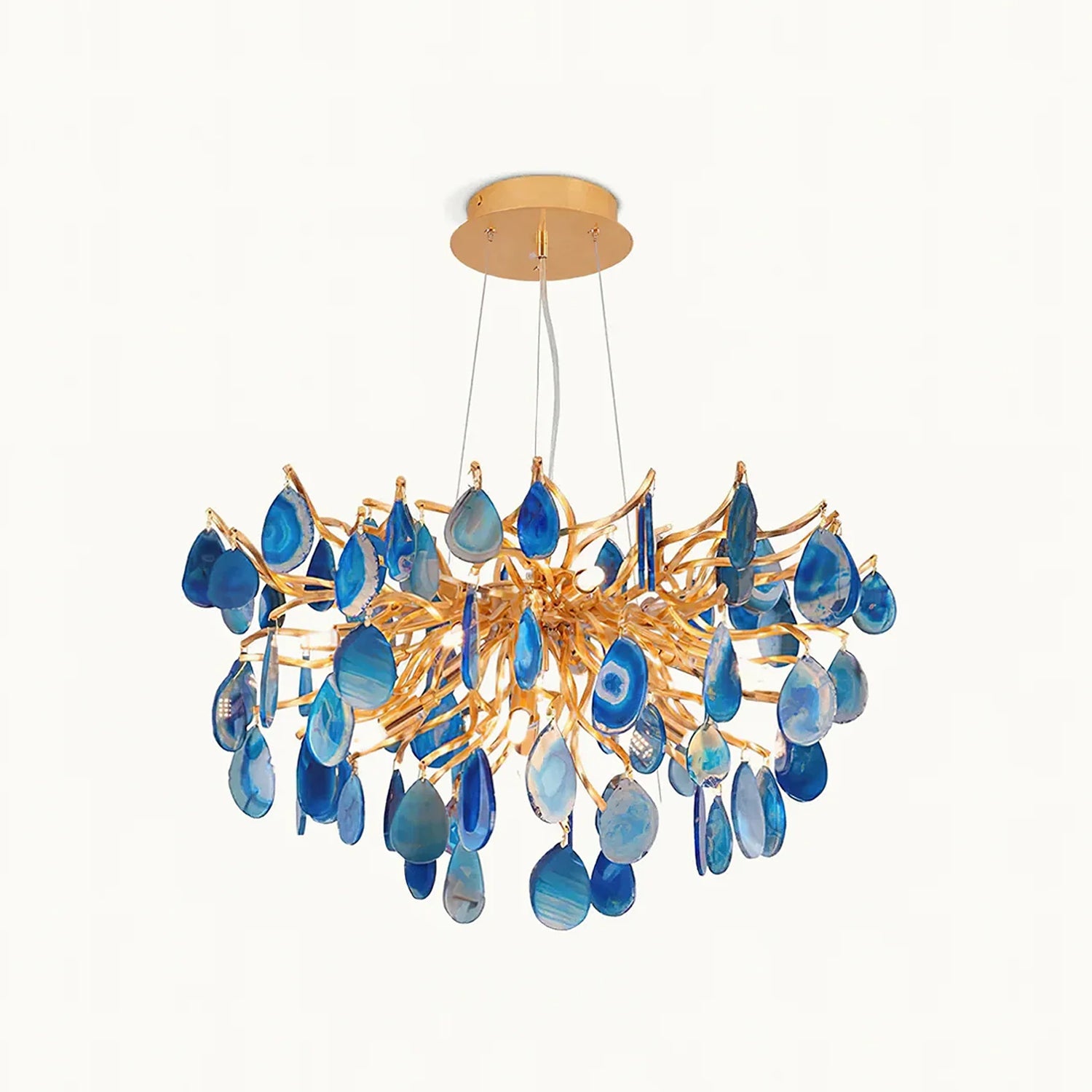 Natuursteen Agaat Kroonluchter met Vergulde Metalen Behuizing - Handgeslepen Schijven Warm Goudkleurige Afwerking 8 of 9 Lichtpunten Luxe Plafondverlichting Exclusief Statement-Piece | Sansoti
