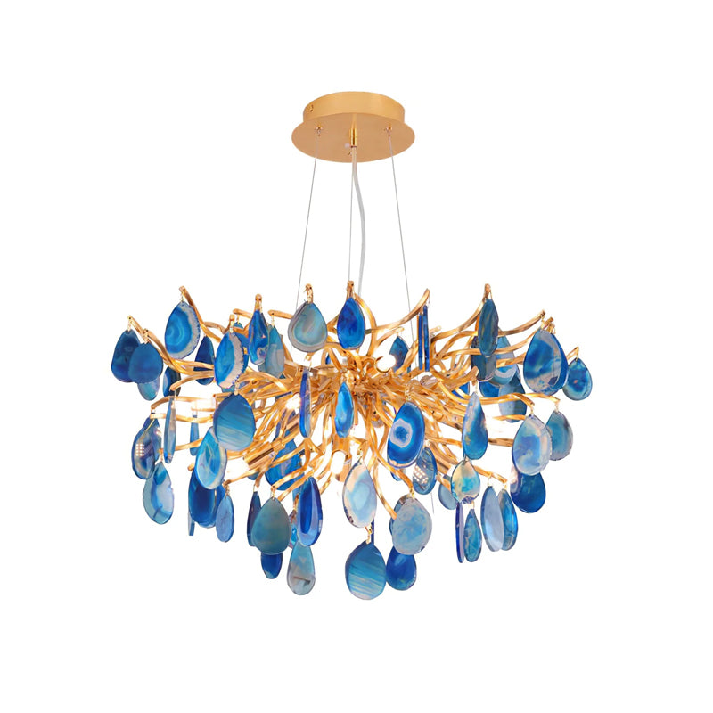 Natuursteen Agaat Kroonluchter met Vergulde Metalen Behuizing - Handgeslepen Schijven Warm Goudkleurige Afwerking 8 of 9 Lichtpunten Luxe Plafondverlichting Exclusief Statement-Piece | Sansoti