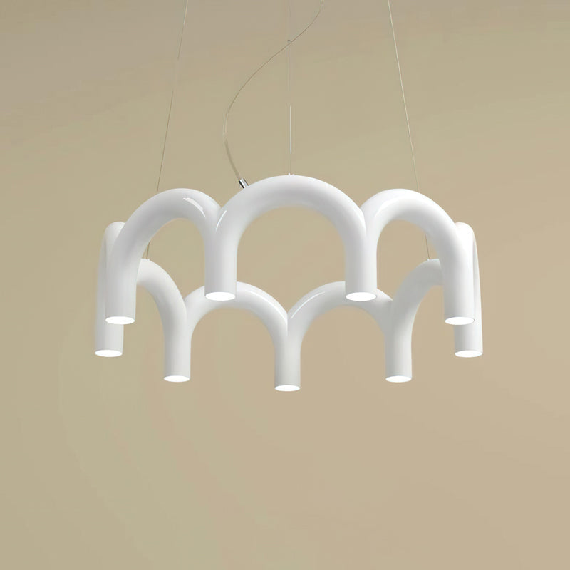 Moderne Kroonluchter met Cirkelvormige M-Bogen – 4, 7 of 9 Lichtpunten in Wit, Zwart of Blauw | Sansoti