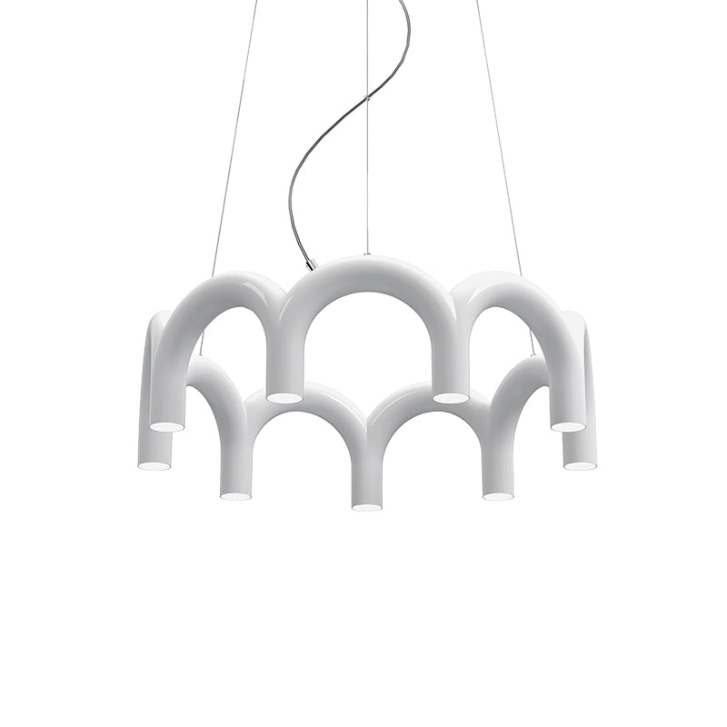 Moderne Kroonluchter met Cirkelvormige M-Bogen – 4, 7 of 9 Lichtpunten in Wit, Zwart of Blauw | Sansoti