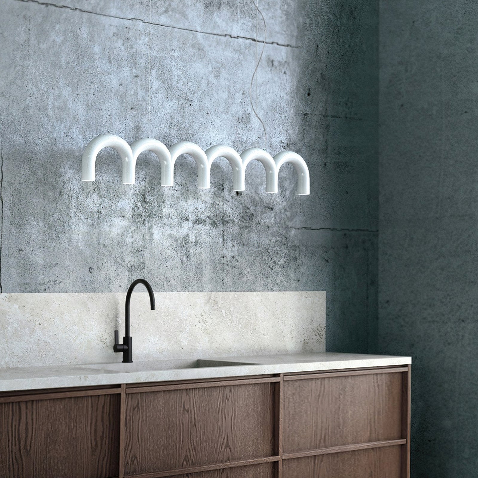 Moderne Kroonluchter met Cirkelvormige M-Bogen – 4, 7 of 9 Lichtpunten in Wit, Zwart of Blauw | Sansoti