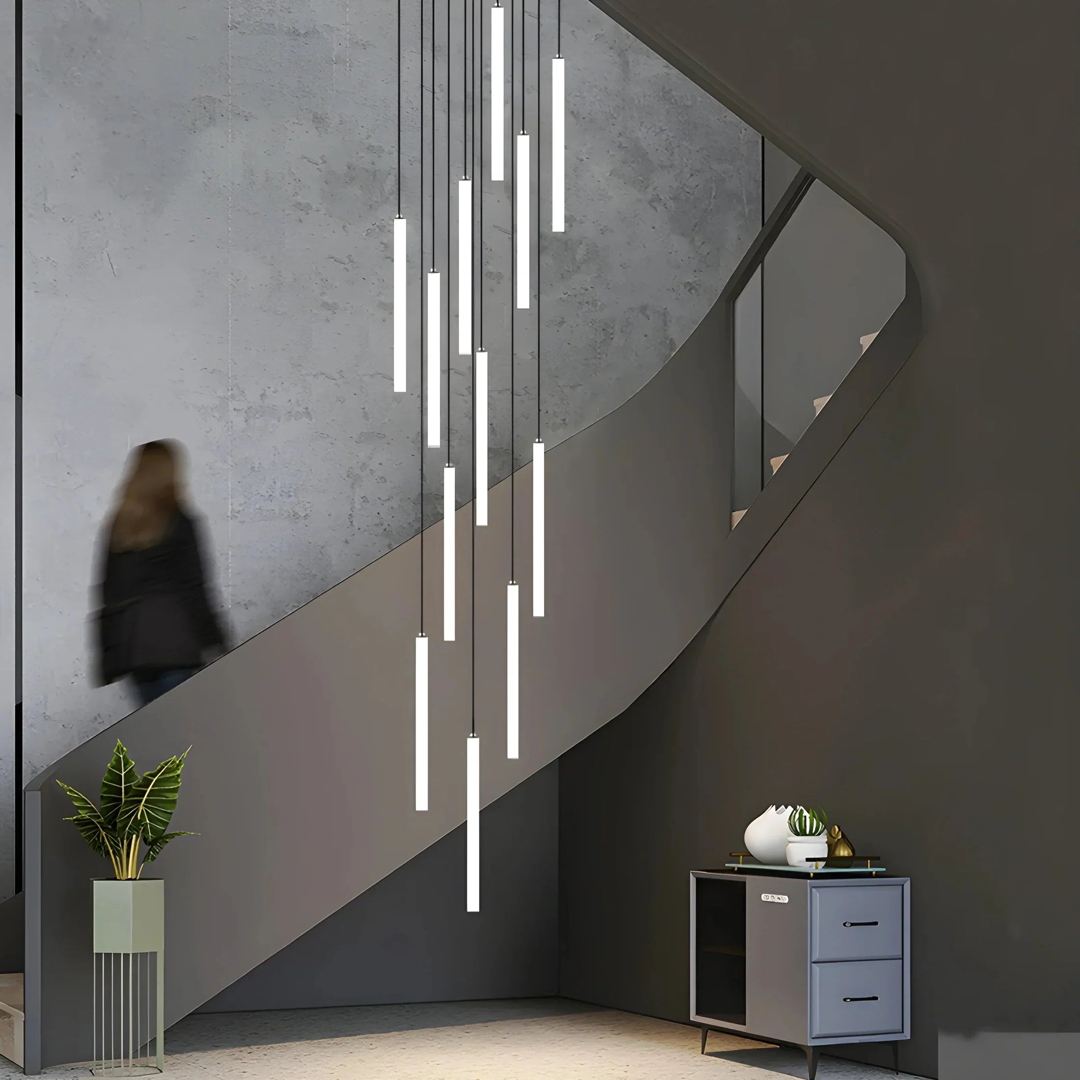 Suspension escalier plafond haut spirale LED multi-lumières moderne | Restfield