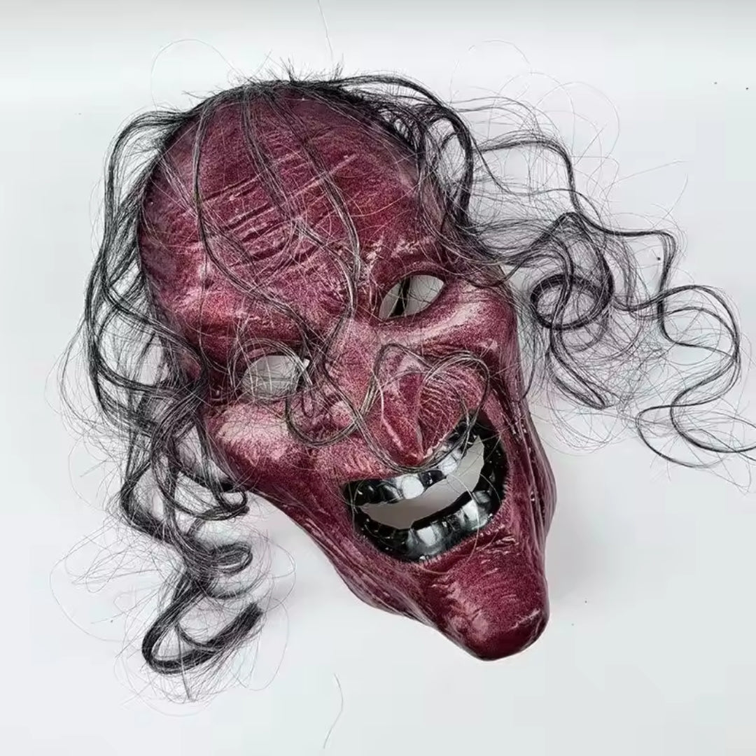 Hexenmaske für Halloween, grün-rot, Horror-Kostümmaske für Partys, mysteriöses Zauberinnen-Gesicht für Verkleidungen | Sansoti