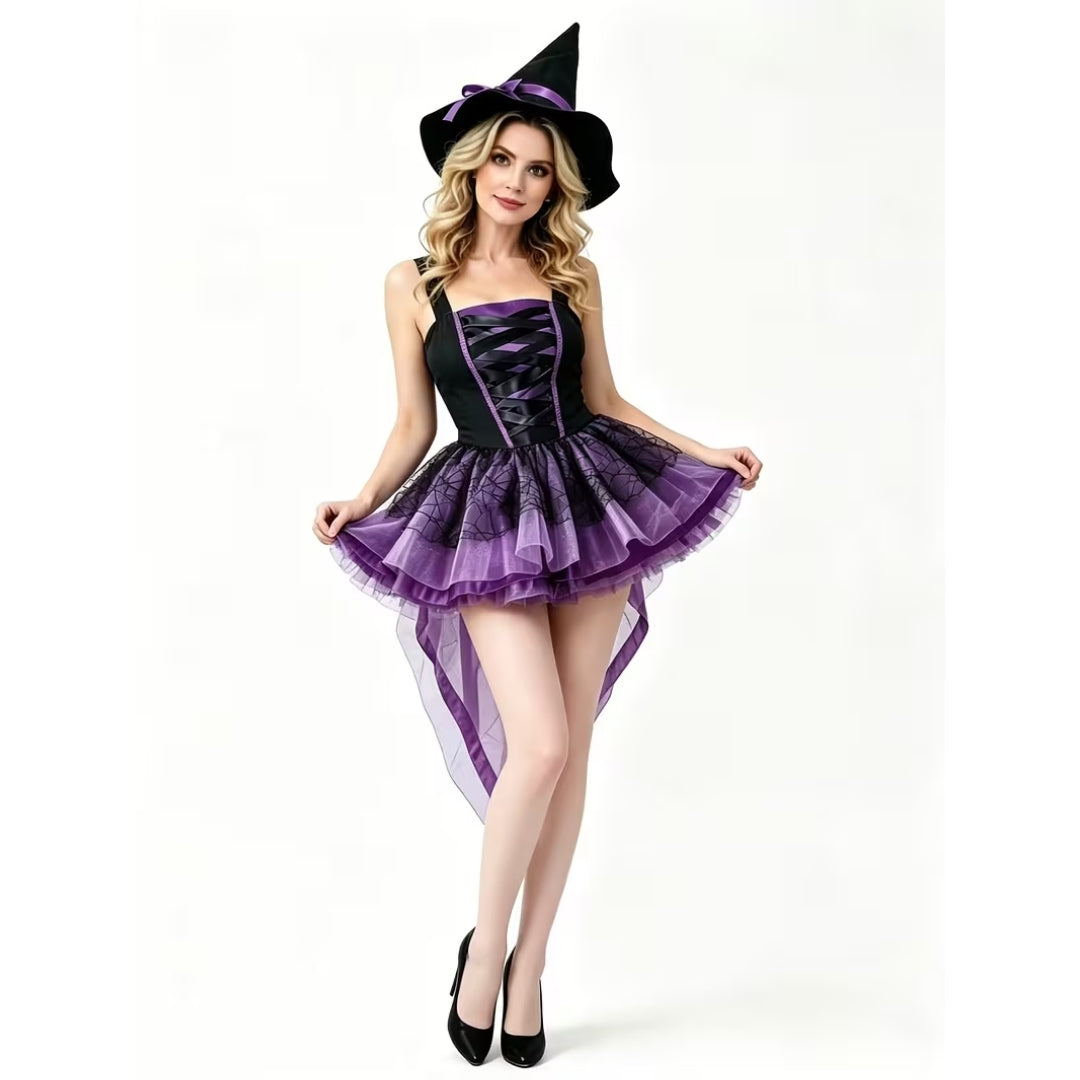 Gothic witch costume with hat, purple and black, partywear, Halloween, cosplay, carnival, fancy dress, women's costume | Sansoti