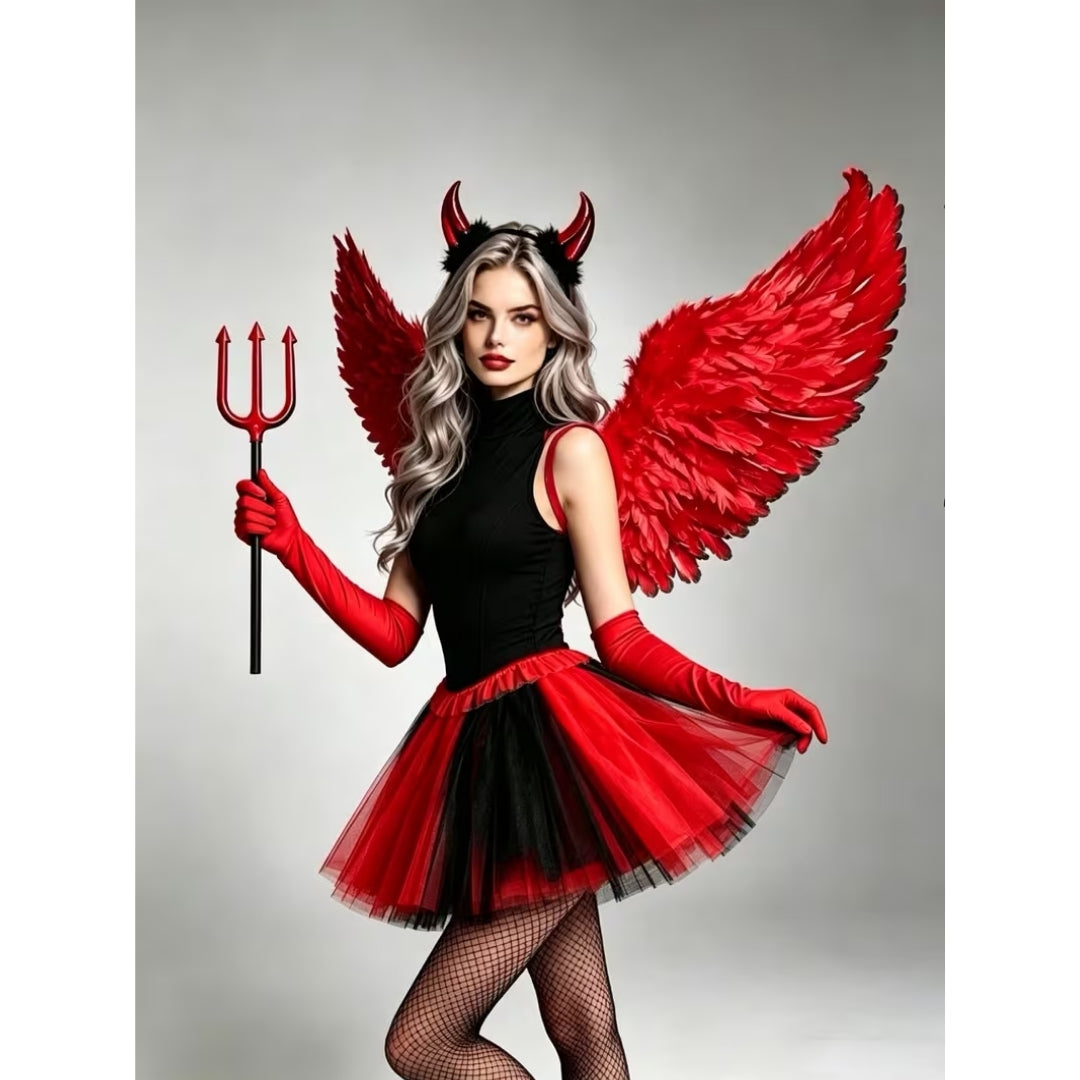 Engelenkostuum Dames 5-Delig met Vleugels Jurk Handschoenen Halo voor Feest Halloween Cosplay Verkleedpartij | Sansoti