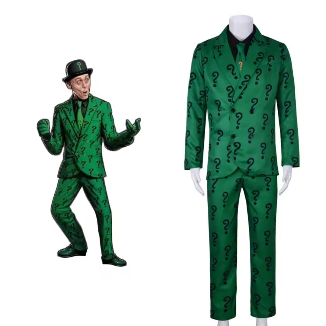 Riddler Verkleedpak Heren Compleet Set Groen Polyester Jas Broek Hoed Halloween Carnaval Cosplay Feest | Sansoti