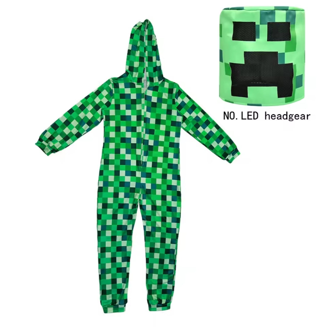 Kinderkostuum Pixelmonster Jumpsuit LED Capuchon Verkleedkleding Feest Halloween Carnaval Jongen Meisje | Sansoti