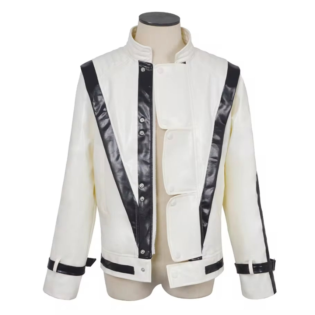 Iconische Thriller-jas voor Cosplay Verkleedfeesten Halloween - Lederlook Polyester - Rood Wit - Retro Stijl | Sansoti