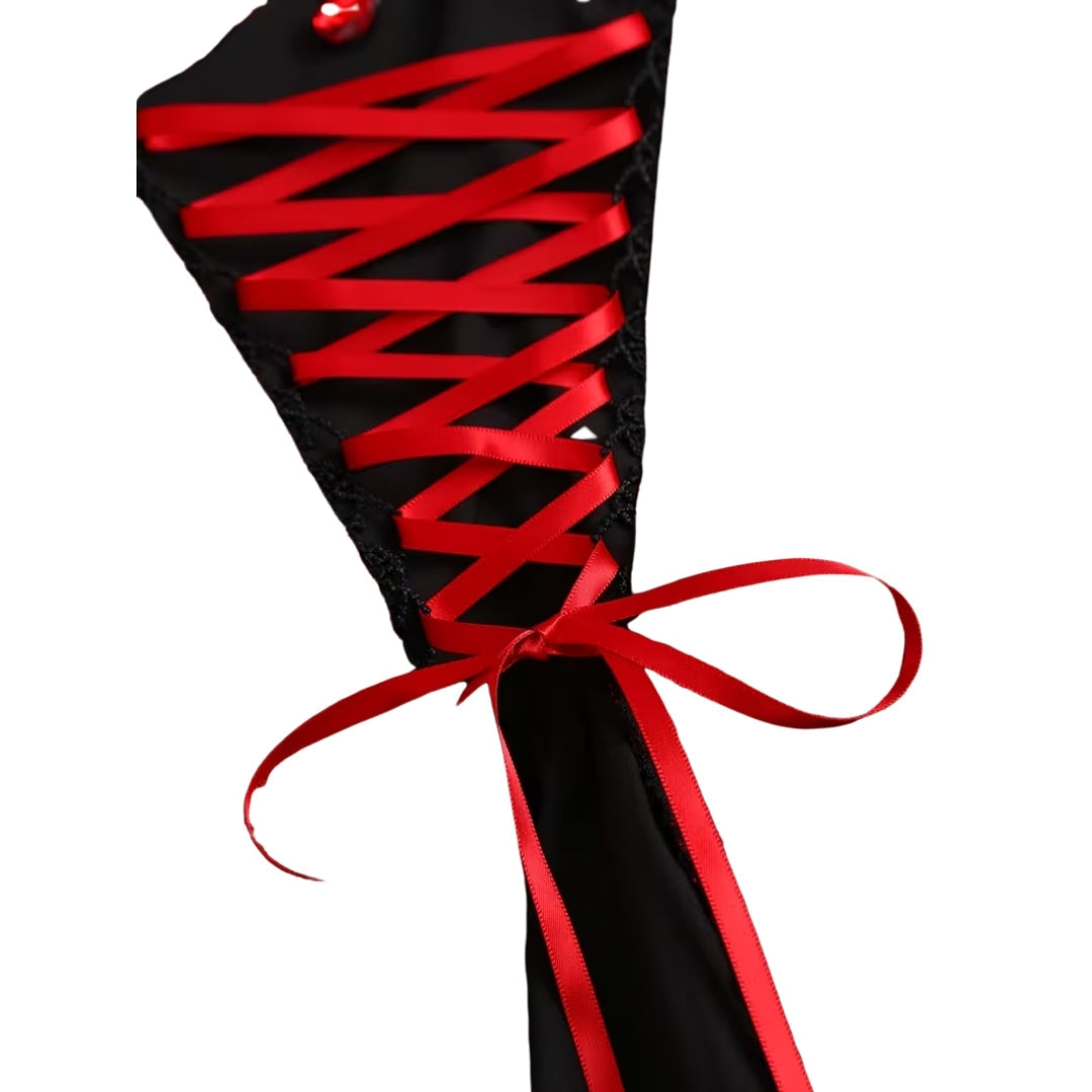 Gothic Vampierjurk met Rozenprint Corsetdetail Kanten Mouwen voor Halloween Cosplay Feest Carnaval Dames | Sansoti