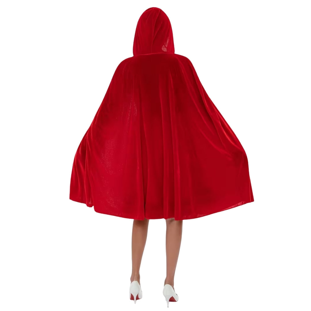 Sprookjeskostuum Dames Driedelig Set met Cape en Handschoenen Rood Feestkleding Carnaval Verkleedoutfit | Sansoti