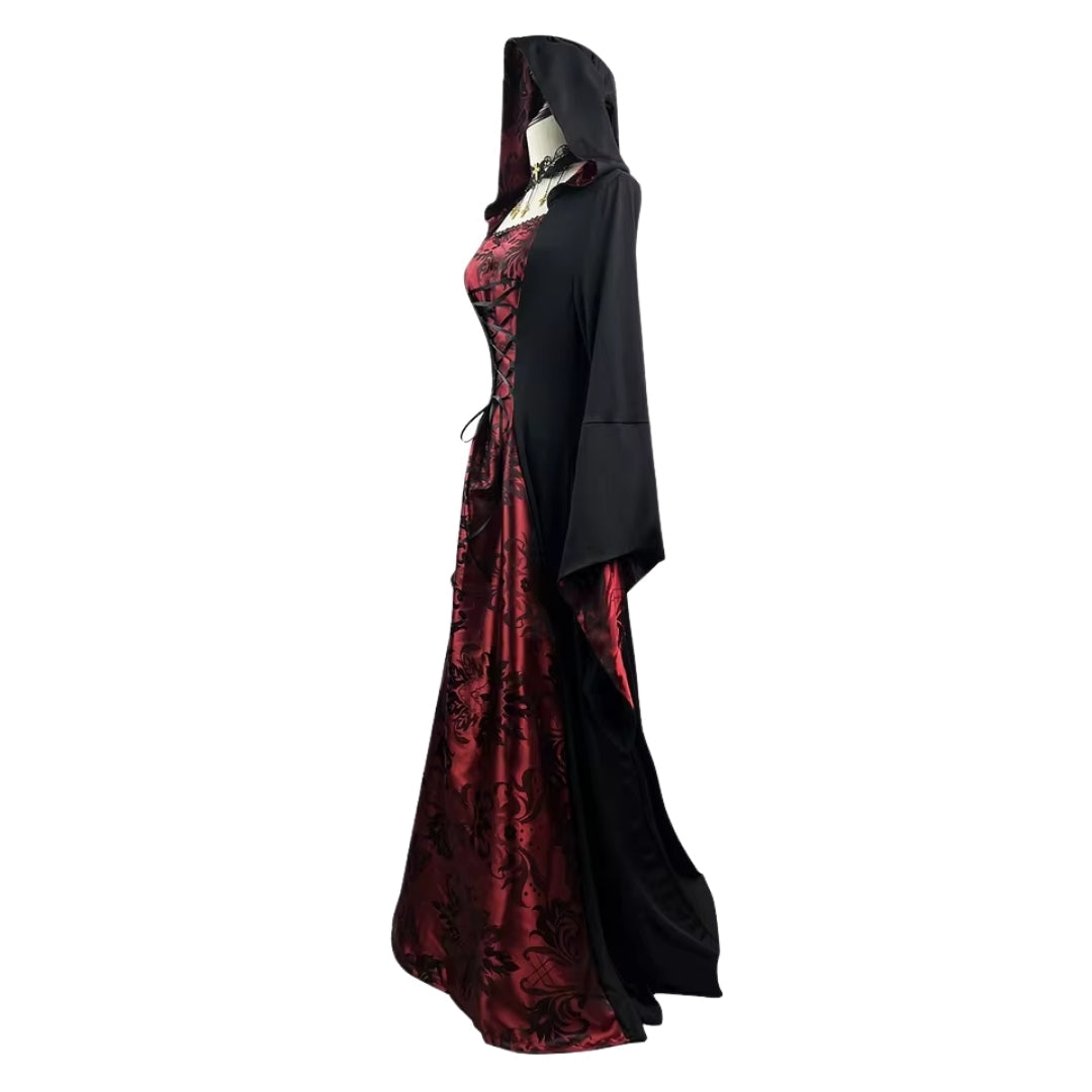 Gothic Costume Dress with Cape Medieval Vampire Halloween Costume Women's Partywear Carnival Theme Party | Sansoti