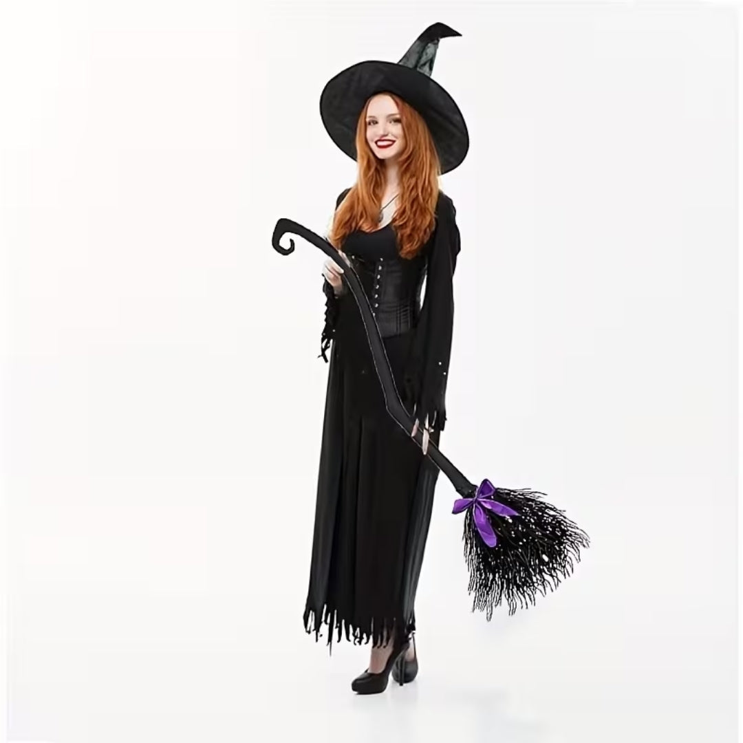 Decorative Witch's Broom with Bow 130cm Halloween Cosplay Fancy Dress Prop Party Decoration Accessory | Sansoti