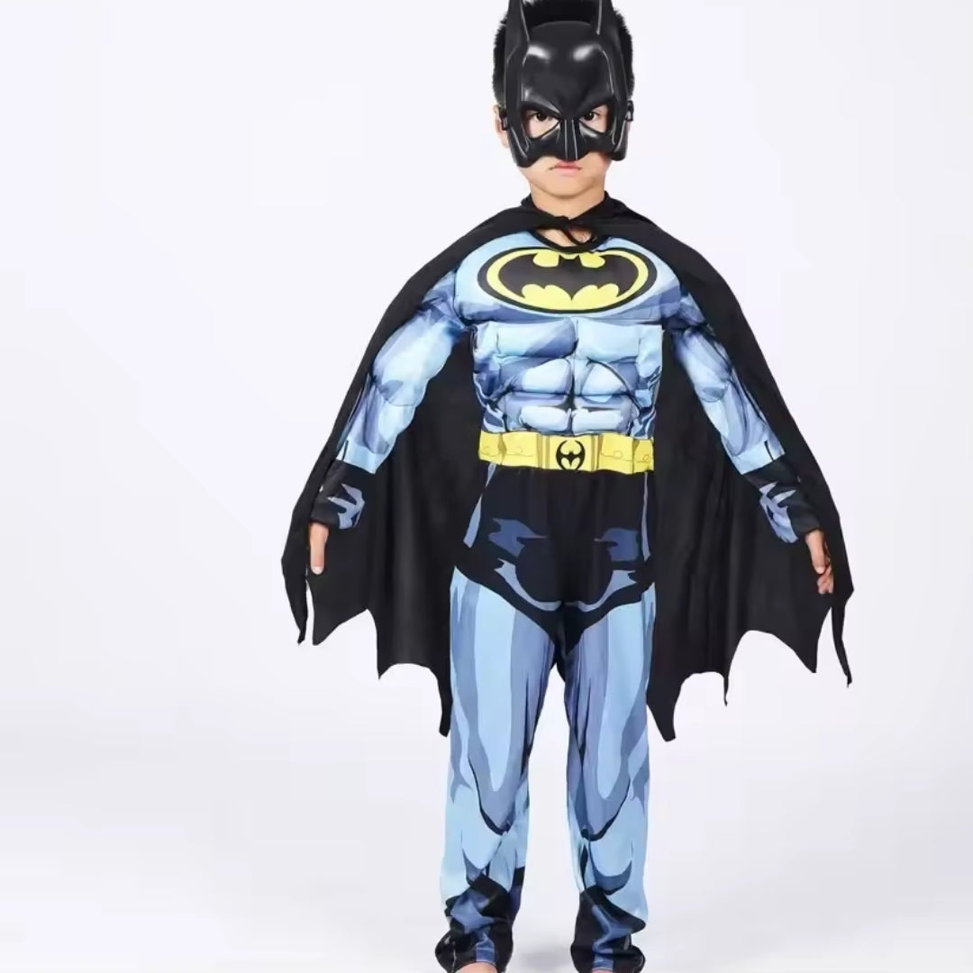 Superheldenkostüm für Kinder mit Umhang und Maske, schwarz-blaues Cosplay-Kostüm für Halloween | Sansoti