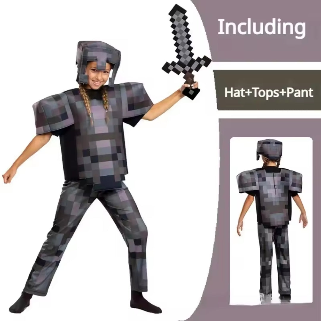 Blokkenwereld Verkleedkostuum Kind Polyester Pixelstijl Gaming Thema Carnaval Halloween Feest Cosplay | Sansoti