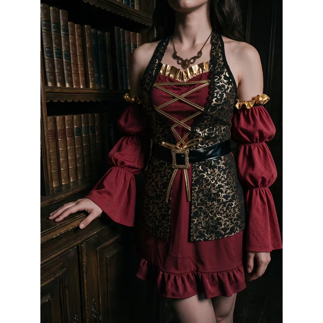 Pirate Dress Captain Corset Retro Carnival Cosplay Women's Halloween Themed Party Costume Vintage Partywear | Sansoti