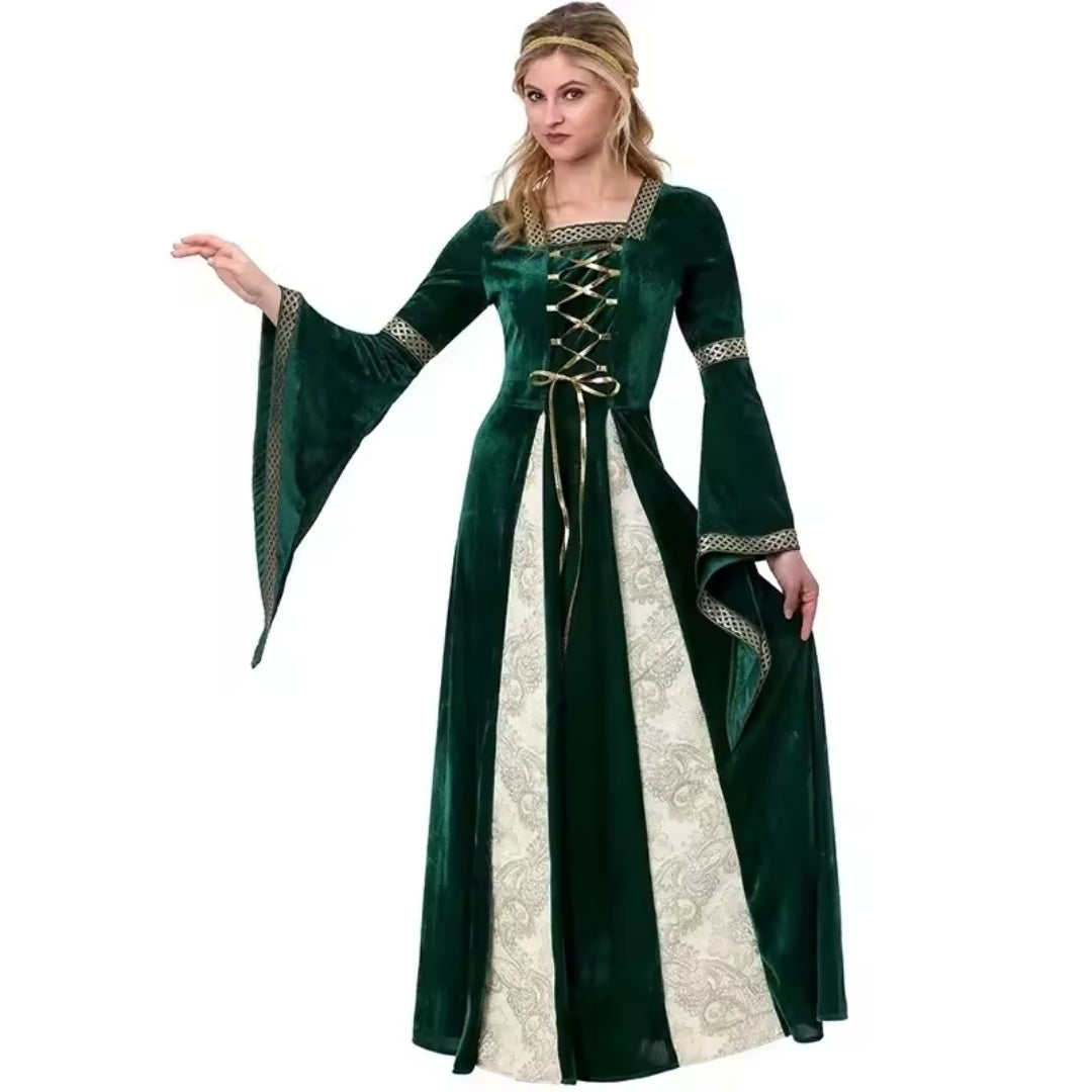 Middeleeuwse Fluwelen Jurk met Veterdetail Fantasy Kostuum voor Dames Cosplay Renaissance Historisch Feest | Sansoti