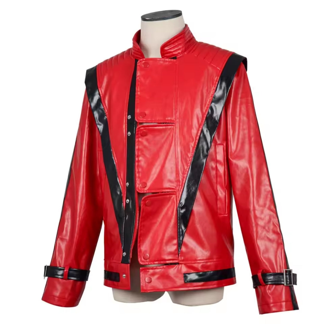 Iconische Thriller-jas voor Cosplay Verkleedfeesten Halloween - Lederlook Polyester - Rood Wit - Retro Stijl | Sansoti
