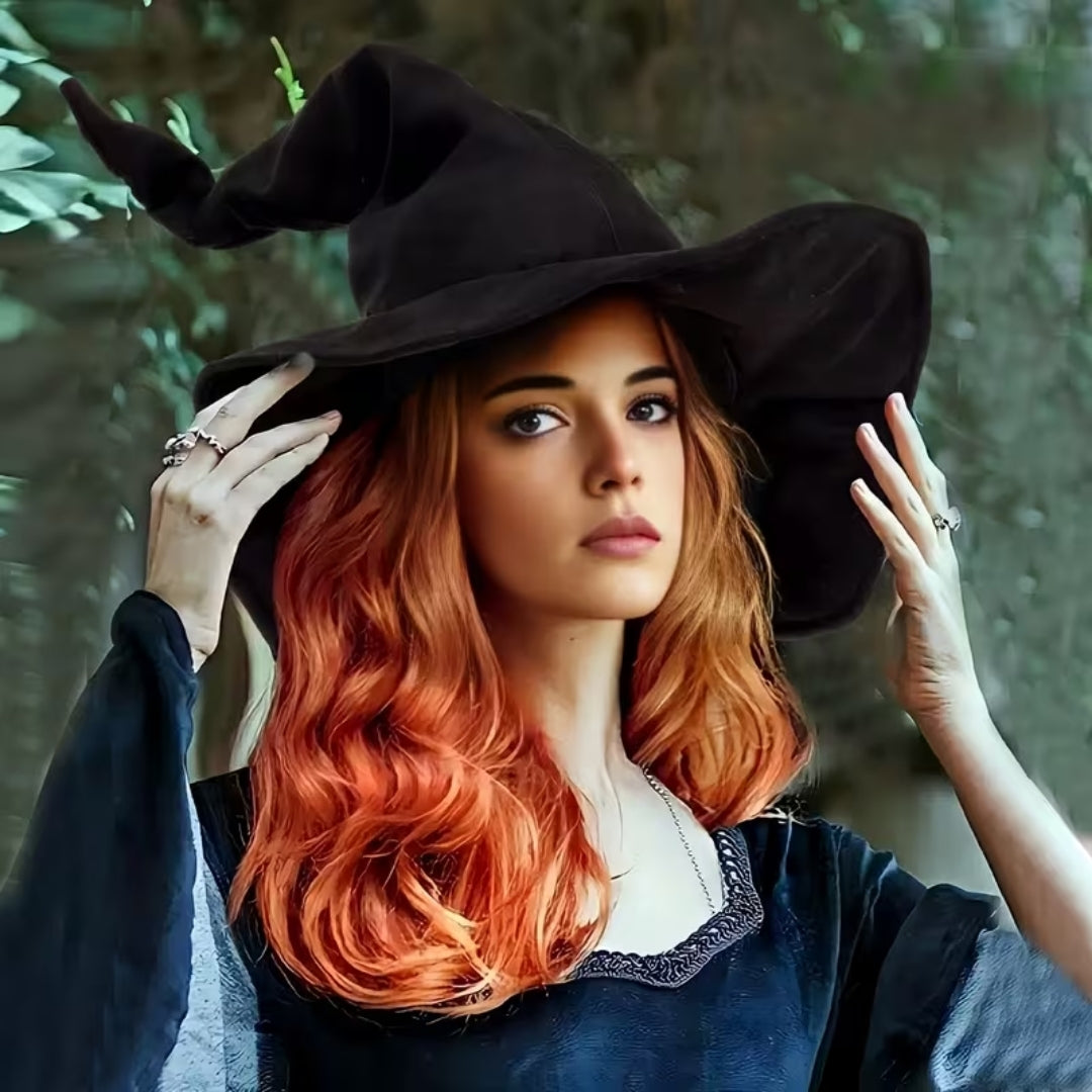 Pointed Witch Hat Canvas Black Wide Brim Halloween Carnival Cosplay Fancy Dress Accessory Party Costume | Sansoti