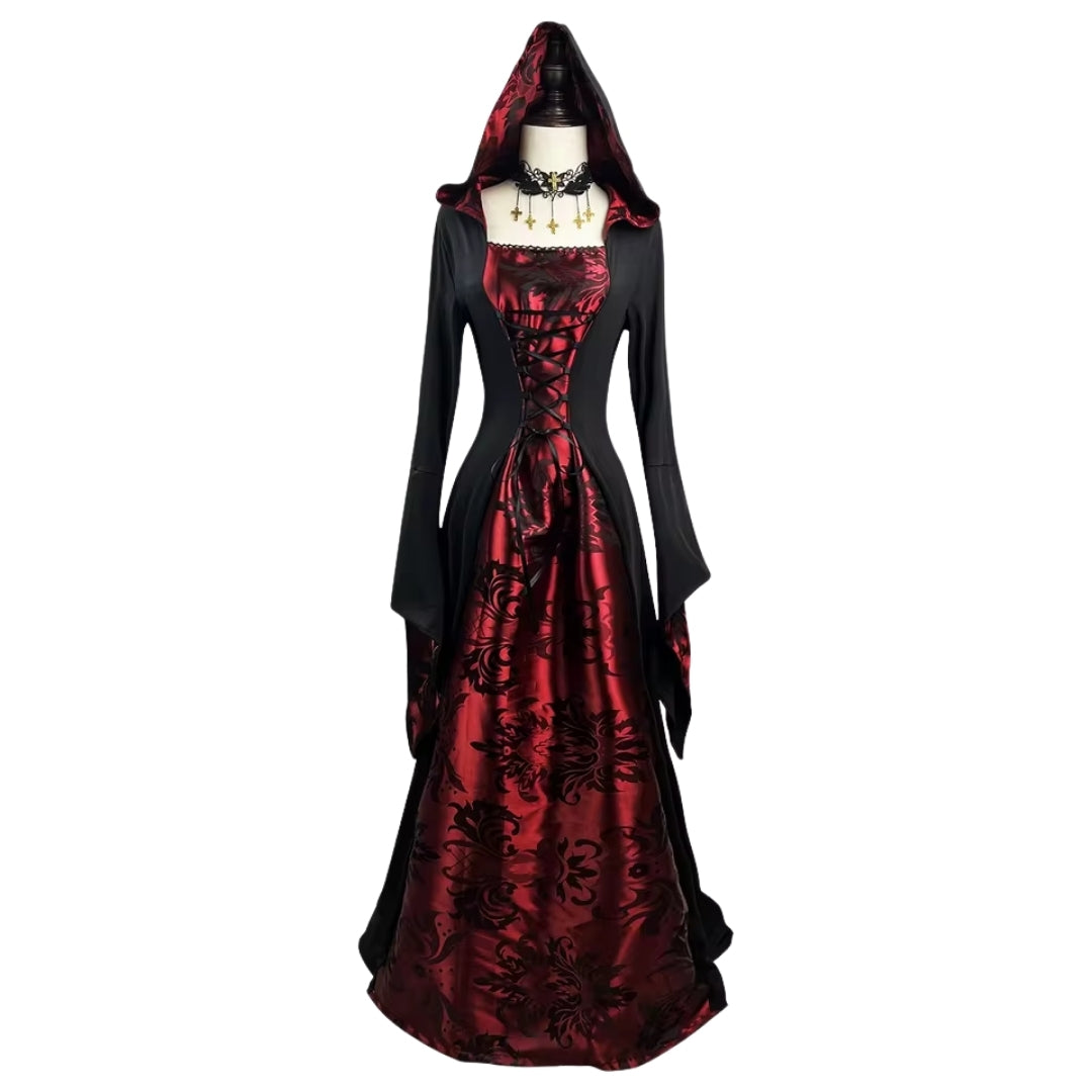 Gothic Costume Dress with Cape Medieval Vampire Halloween Costume Women's Partywear Carnival Theme Party | Sansoti