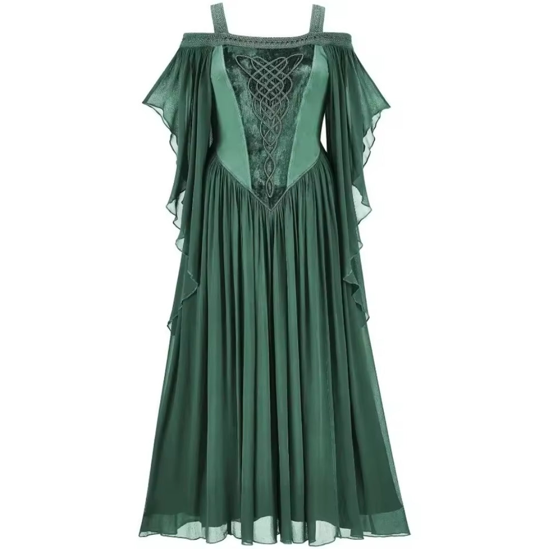Middeleeuwse Fantasy Jurk Lang Off-Shoulder Paars Groen Zwart Blauw Cosplay Prinses Heks Carnaval Feest | Sansoti
