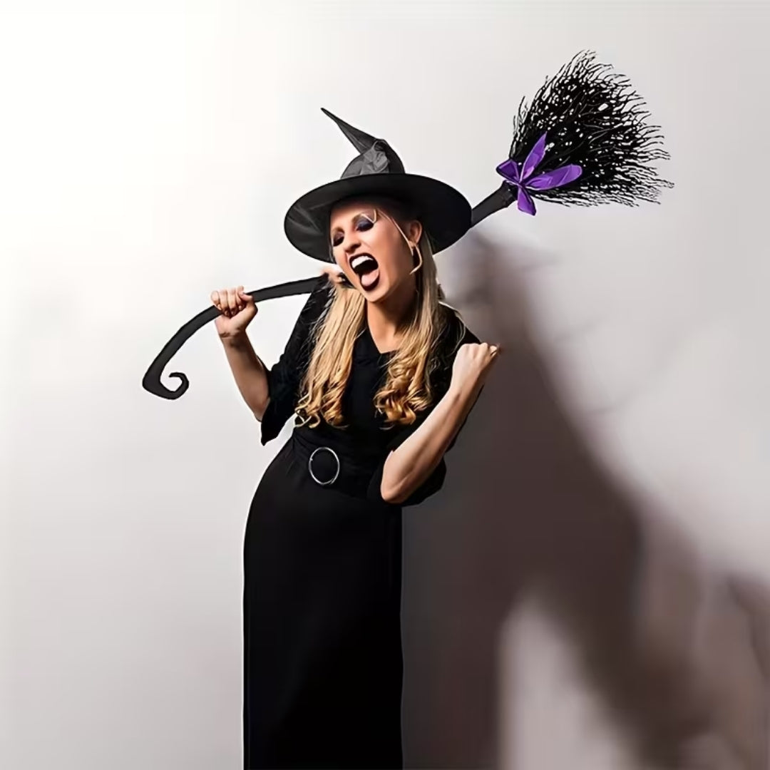 Decorative Witch's Broom with Bow 130cm Halloween Cosplay Fancy Dress Prop Party Decoration Accessory | Sansoti