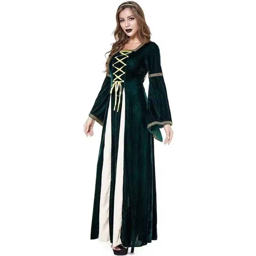 Middeleeuwse Fluwelen Jurk met Veterdetail Fantasy Kostuum voor Dames Cosplay Renaissance Historisch Feest | Sansoti