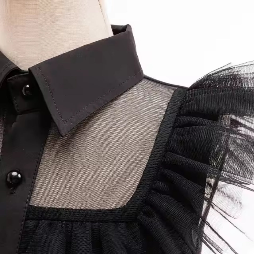 Gothic Halloween Feestjurk voor Kinderen met Pofmouwen Klassieke Kraag Lange Rok Mysterieuze Verkleedkleding | Sansoti