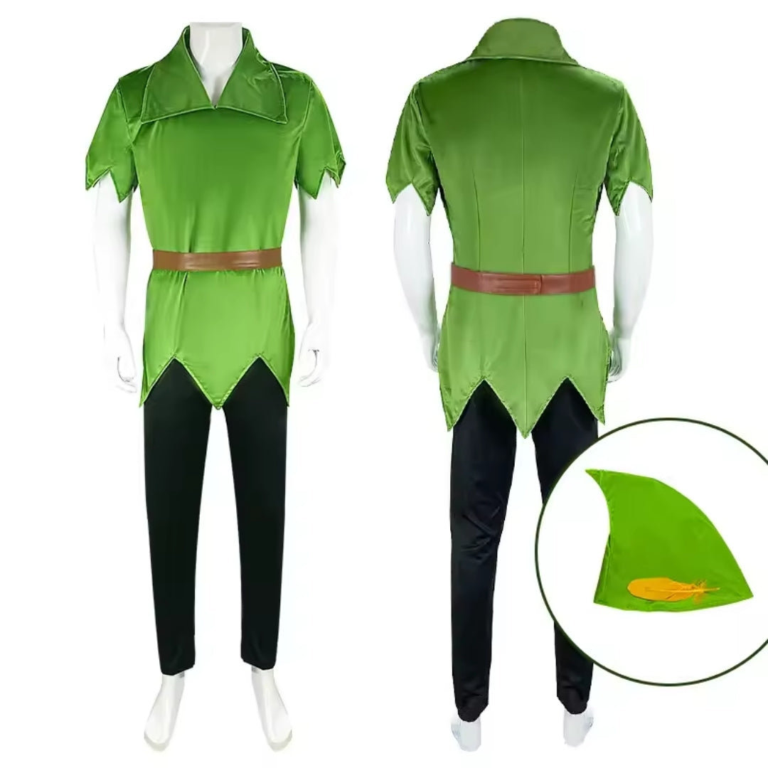 Fantasy Fairy-Tale Character Costume for Adults with Green Tunic and Trousers, Cosplay Fancy Dress for Carnival | Sansoti