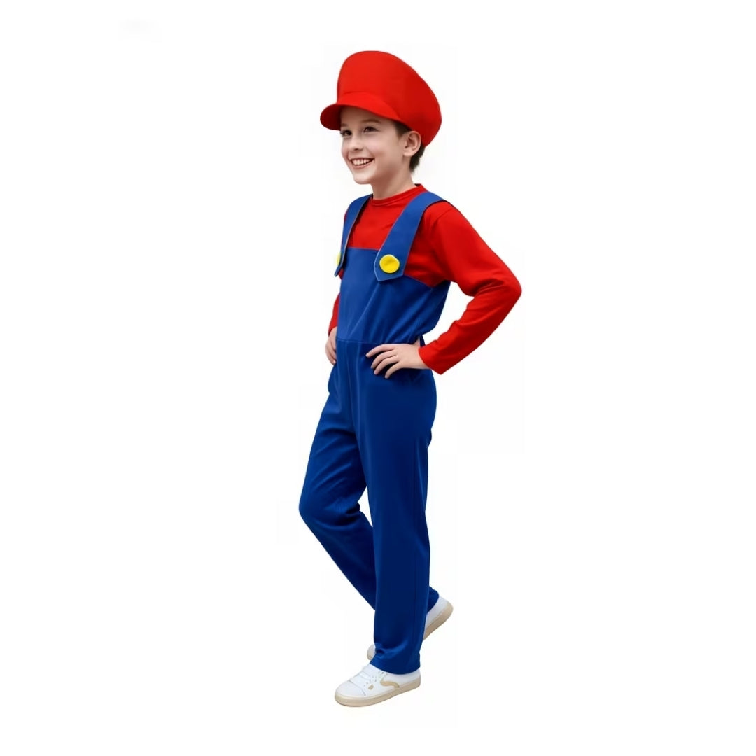 Klempner-Verkleidungsset für Kinder in Rot mit Kappe und Jumpsuit für Karneval Halloween Cosplay-Partykleidung | Sansoti