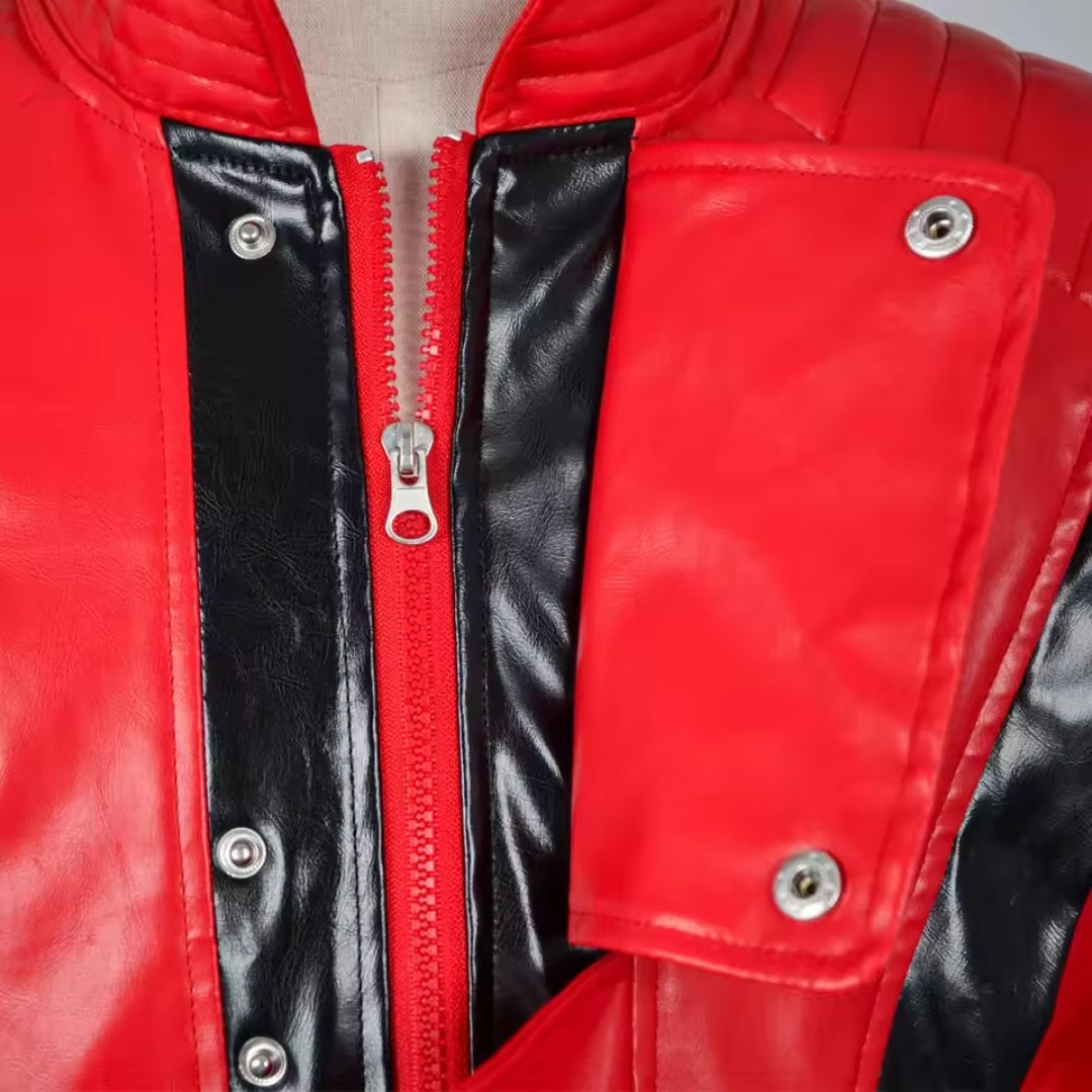 Iconische Thriller-jas voor Cosplay Verkleedfeesten Halloween - Lederlook Polyester - Rood Wit - Retro Stijl | Sansoti